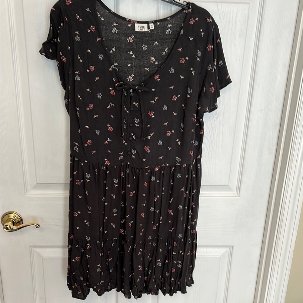 True Craft Black Floral Midi Dress
